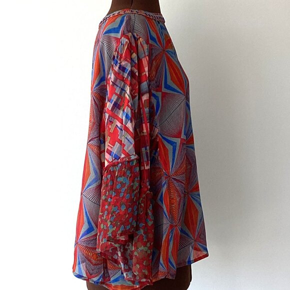 Colourful Geometric Print Top with Flounce Sleeves - Picture 6 of 8